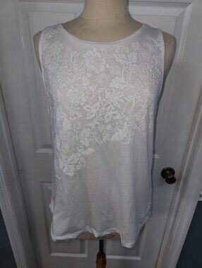 Sleeveless White Floral Lace-Print Tank Top
